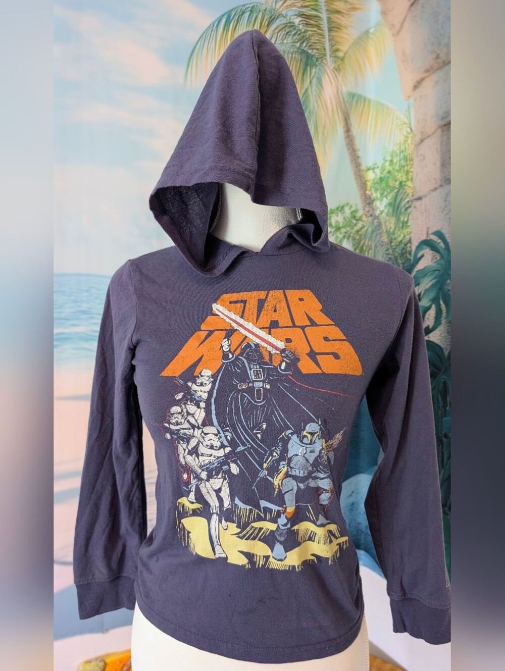 Hybrid Apparel Navy Kids Hooded Star Wars Graphic Sweatshirt with Orange Print